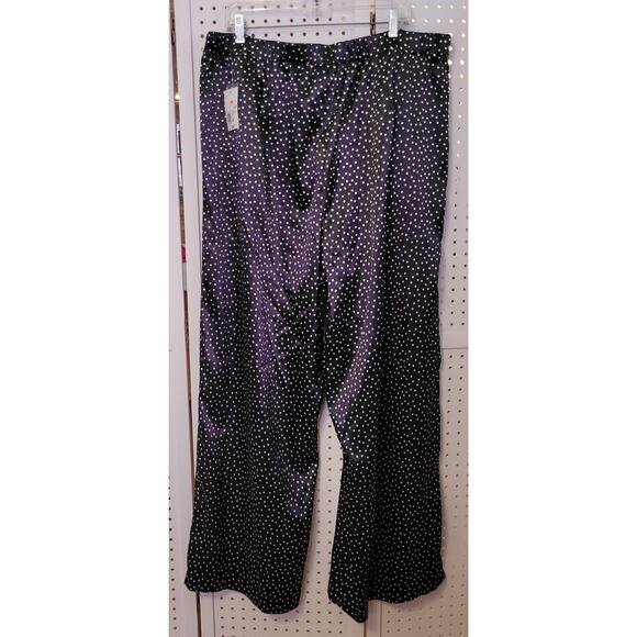 Forever 21 Pants 3X Black White Polka Dot Satin Elastic Waist Glam Flare Skater - Picture 9 of 9